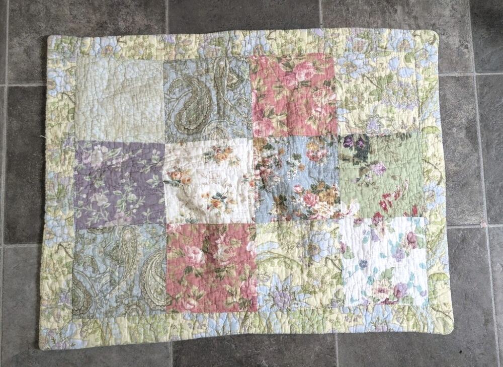 Shabby Chic Cottagecore Quilted Sham Green Floral Patchwork Crafters Upcycle